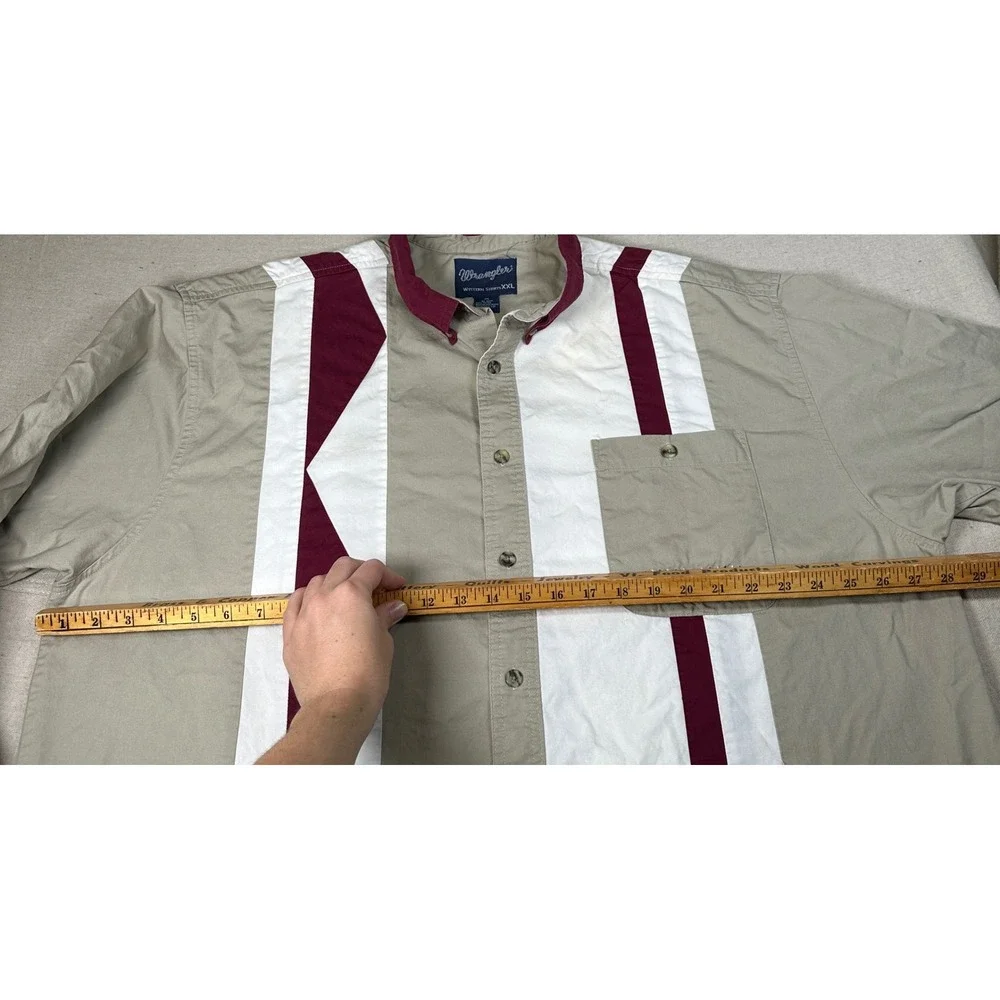 Wrangler Western Shirt XXL Mens Beige Maroon Geometric Colorblock Button Down 90 - Picture 4 of 7